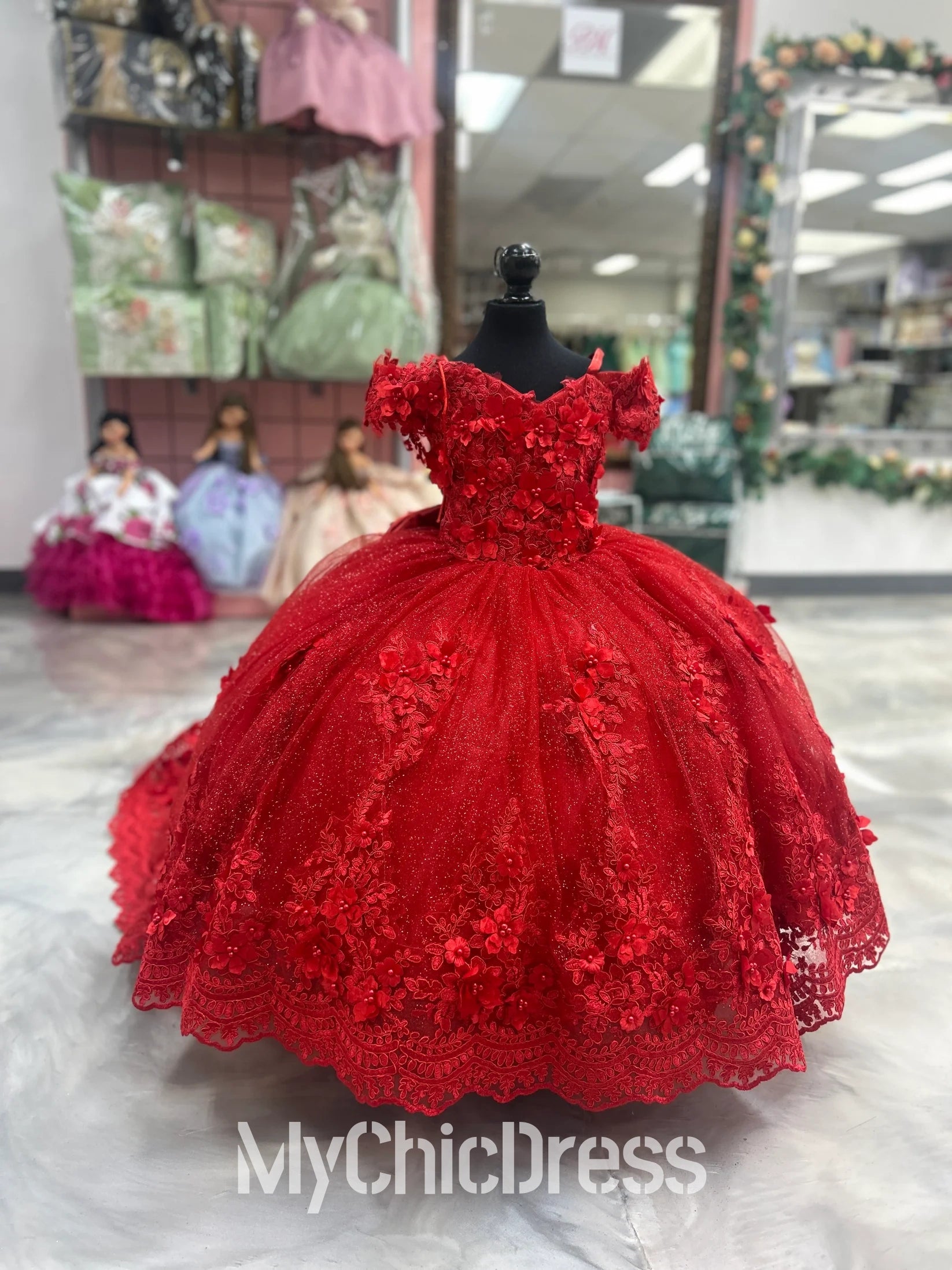 Mini Quinceanera Dress Red Lace Appliques for Little Princess Mychicdress