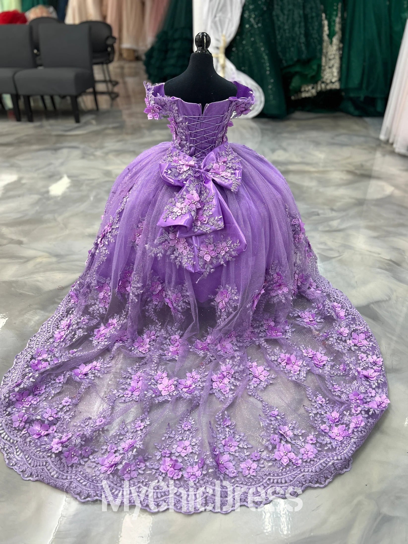 Mini Quinceanera Dresses Lavender off the Shoulder with Flowers Mychicdress