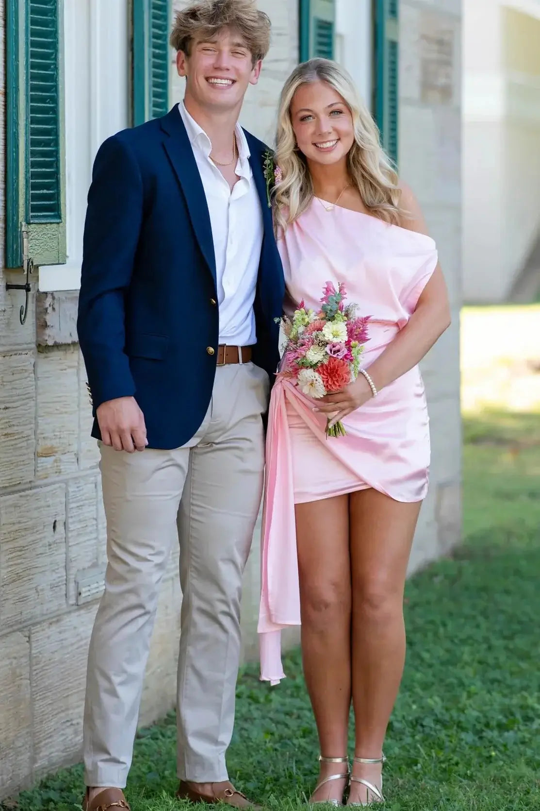 Mini Satin Pink Hoco Dress under 100 One-Shoulder Bodycon Ruched