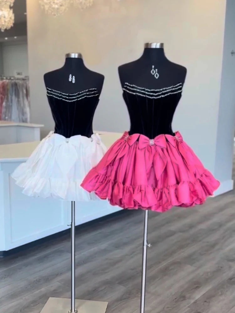 Mini Strapless Velvet Corset Homecoming Dresses With Bow
