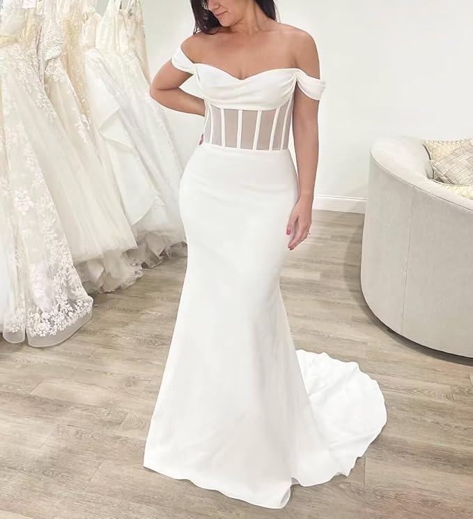 Minimalist Summer Beach Wedding Dress Corset Off the Shoulder