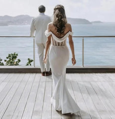 Minimalist Summer Beach Wedding Dress Corset Off the Shoulder