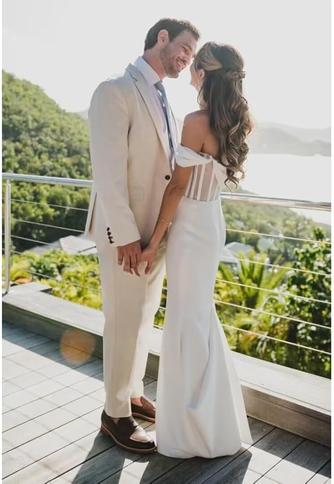 Minimalist Summer Beach Wedding Dress Corset Off the Shoulder