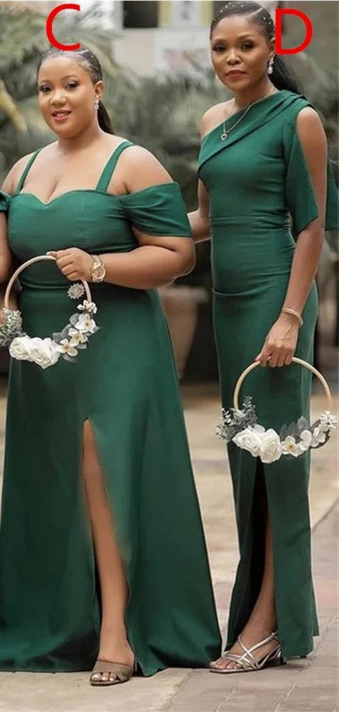 Mismatched Mermaid Beach Green Bridesmaid Dress Sexy Satin Gown Mychicdress