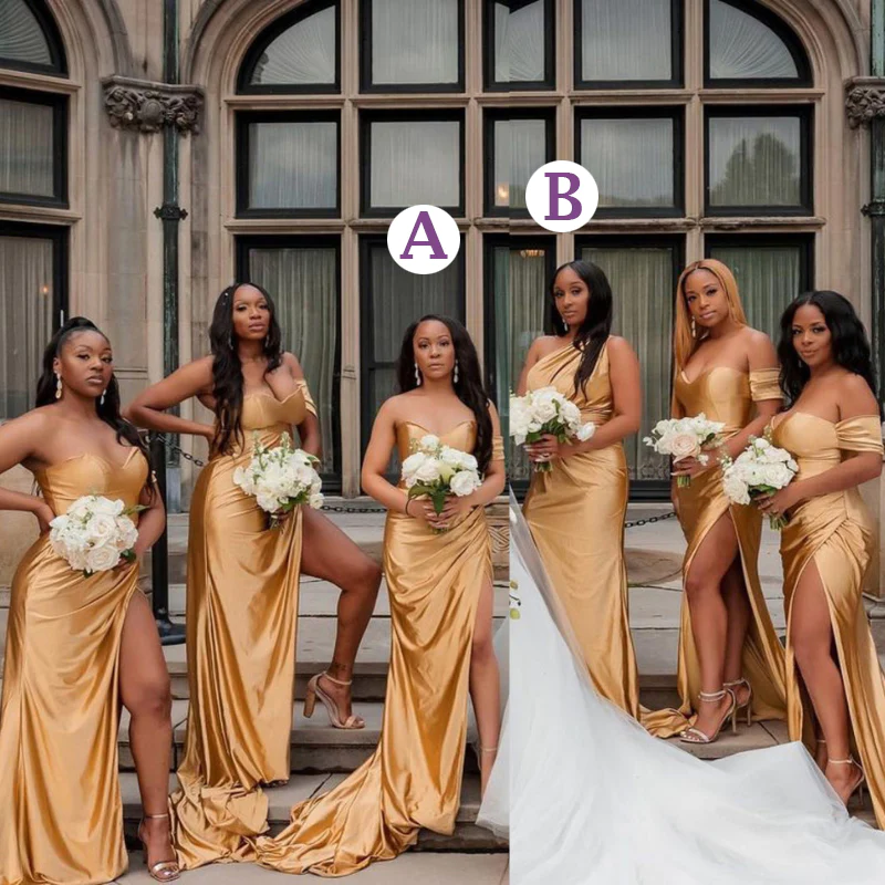 Mismatched Mermaid Champange Gold Bridesmaid Dress Slit Mychicdress