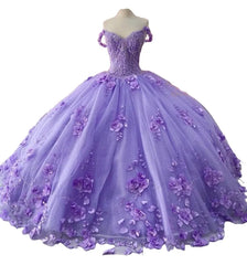 Modern Lavender Quinceanera Dresses 3D Flowers Off the Shoulder