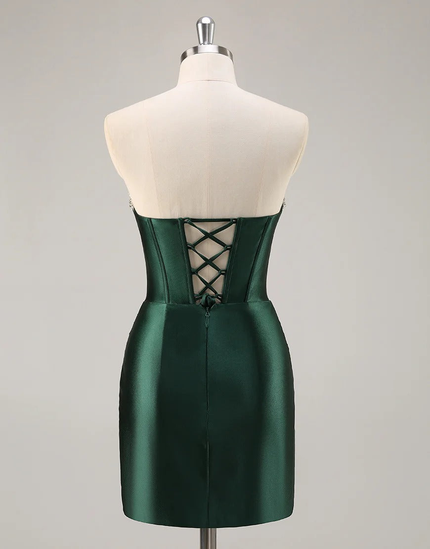 Modest Dark Green Homecoming Dress Short Beaded Corset