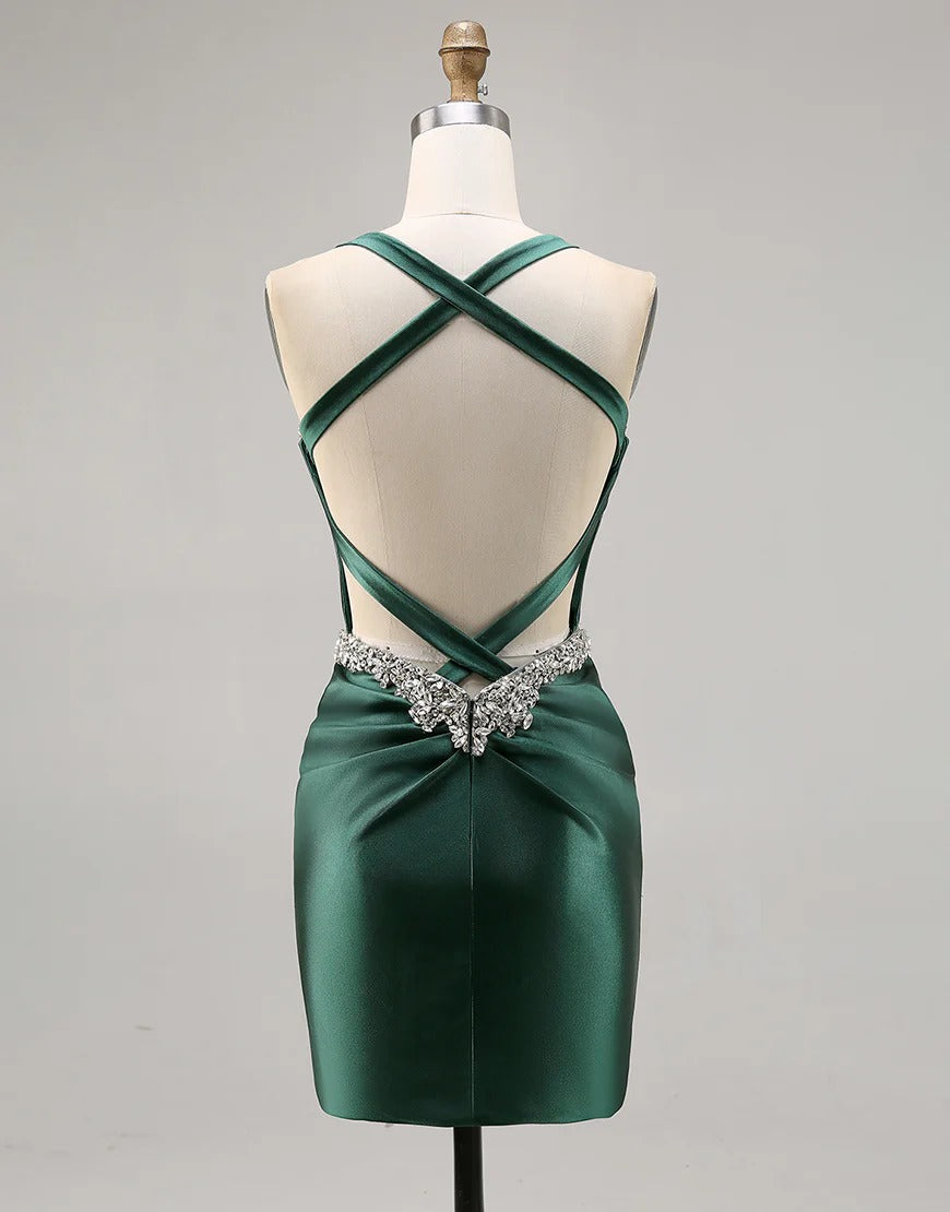 Modest Dark Green Homecoming Dress Short Beaded Corset
