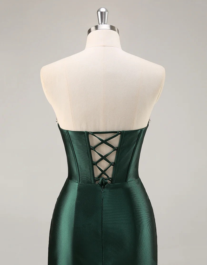 Modest Dark Green Homecoming Dress Short Beaded Corset
