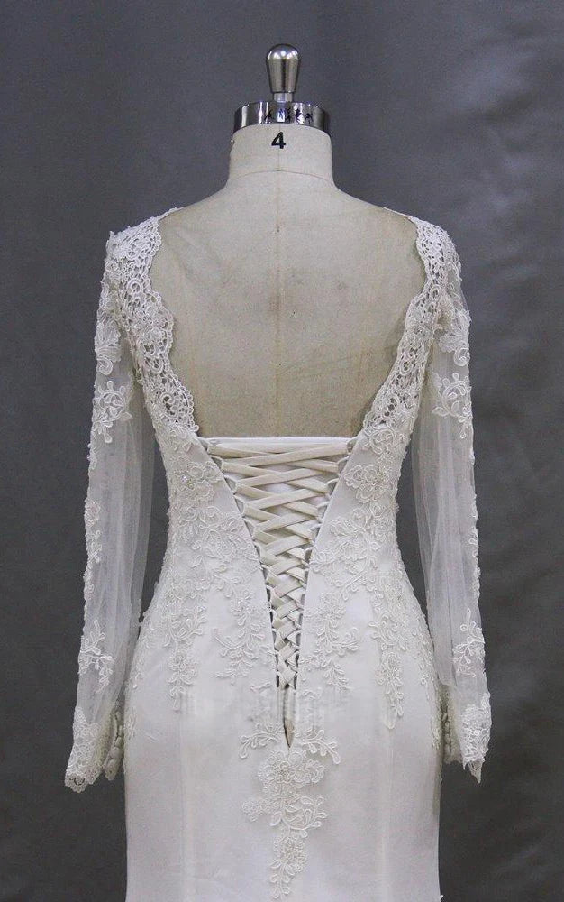 Modest Lace Wedding Dress Long Sleeve Mermaid Beach Bridal Dress