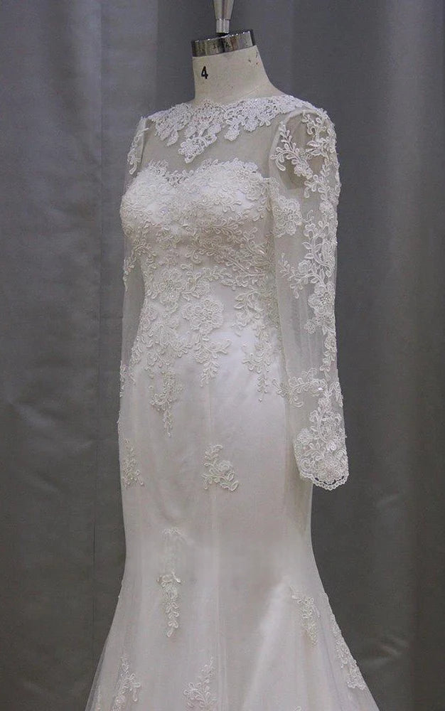 Modest Lace Wedding Dress Long Sleeve Mermaid Beach Bridal Dress