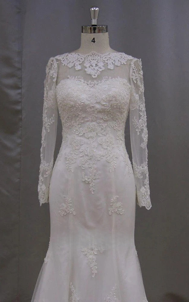 Modest Lace Wedding Dress Long Sleeve Mermaid Beach Bridal Dress