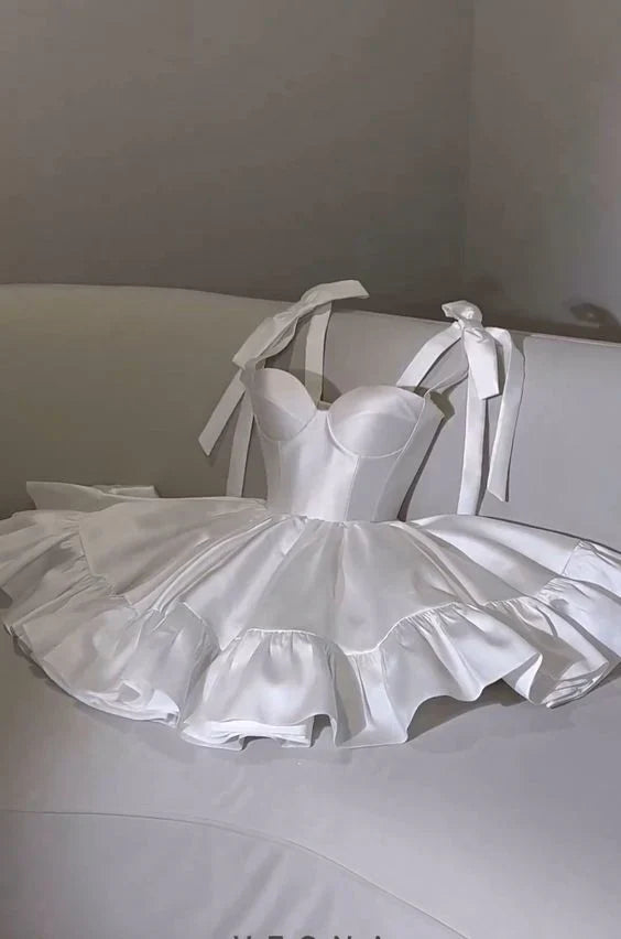 MyChic Short White Sweet 16 Birthday Outfits A line Satin Homecoming Dress