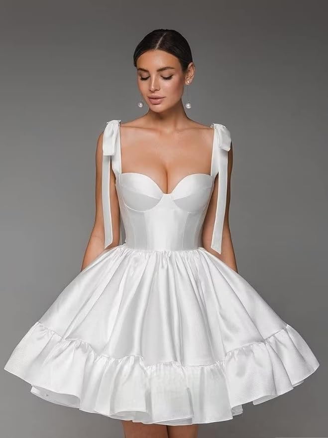 MyChic Short White Sweet 16 Birthday Outfits A line Satin Homecoming Dress