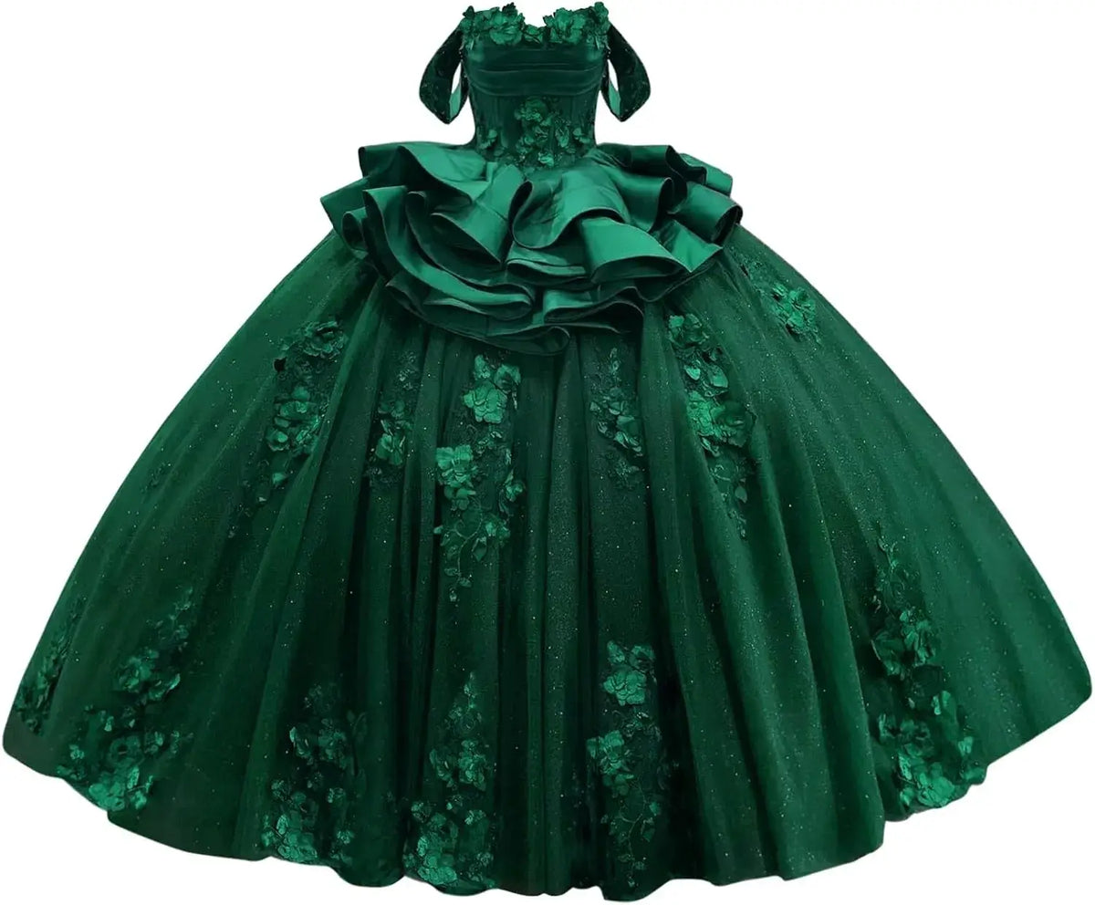 Navy Blue Sweet 15 Dress Tiered Floral Girls's XV Dresses for Quinceanera