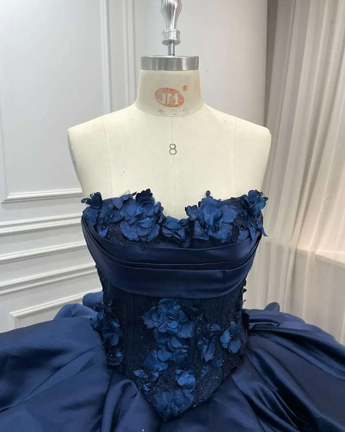 Navy Blue Sweet 15 Dress Tiered Floral Girls's XV Dresses for Quinceanera