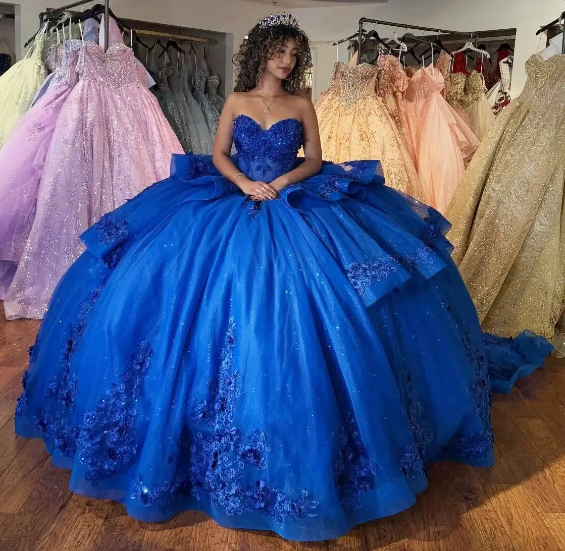 New Arrival Royal Blue Lace Quinceanera Dresses Sweetheart Ball Gown Sweet 15 Dress