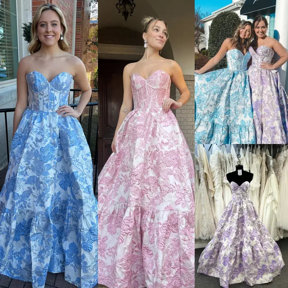 New Design A-Line Floral Embroidery Prom Dresses Sweetheart