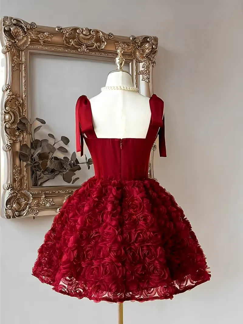 New Design A Line Pink Homecoming Dresses Flowers Bow Straps