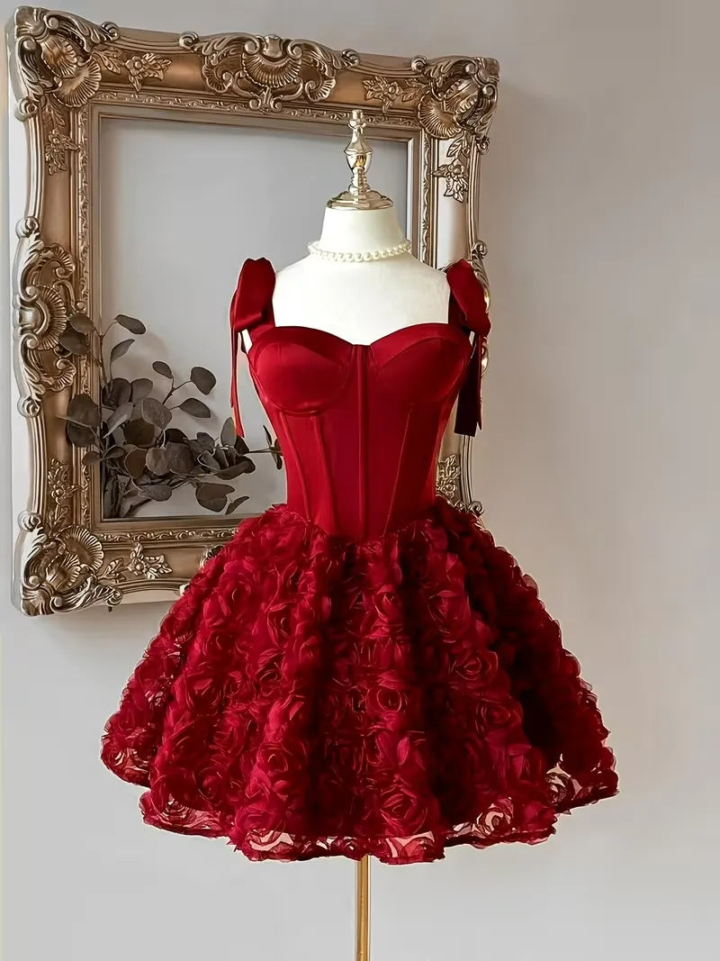 New Design A Line Pink Homecoming Dresses Flowers Bow Straps