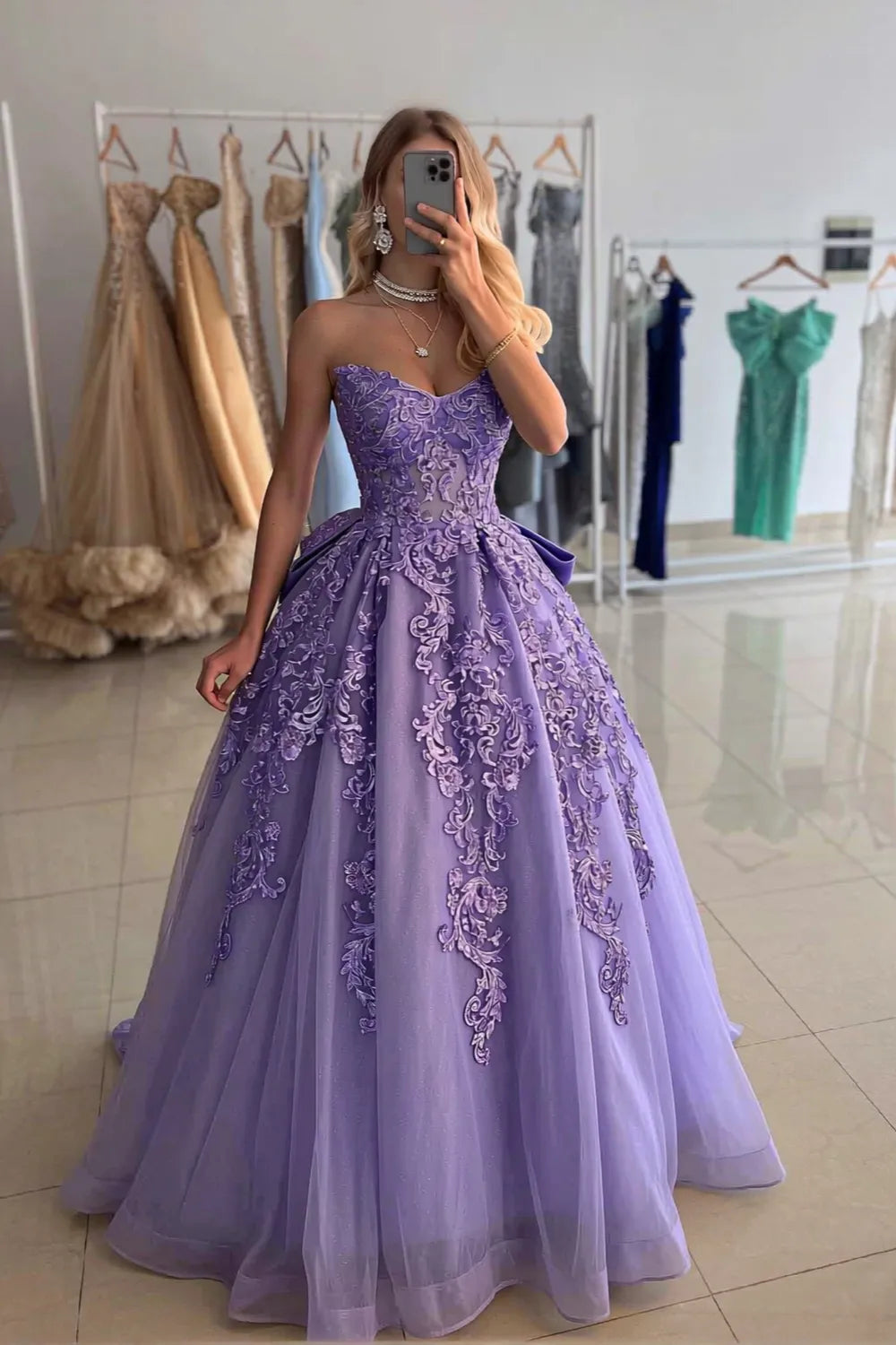 New Design Strapless Ball Gown Lavender Quinceanera Dresses with Bow