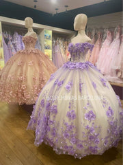 New Quinceanera Dress Plus Size 3D Flowers Pearls