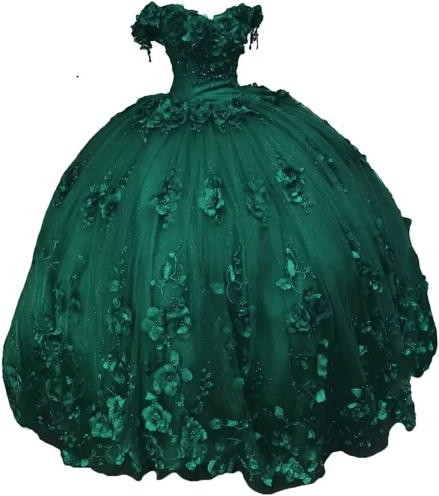 New Red Quinceanera 15 Dresses Beaded Off the Shoulder with 3D Flowers
