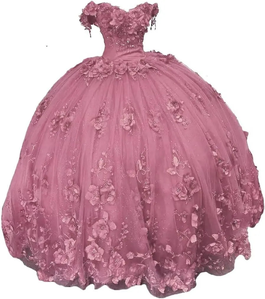 New Red Quinceanera 15 Dresses Beaded Off the Shoulder with 3D Flowers