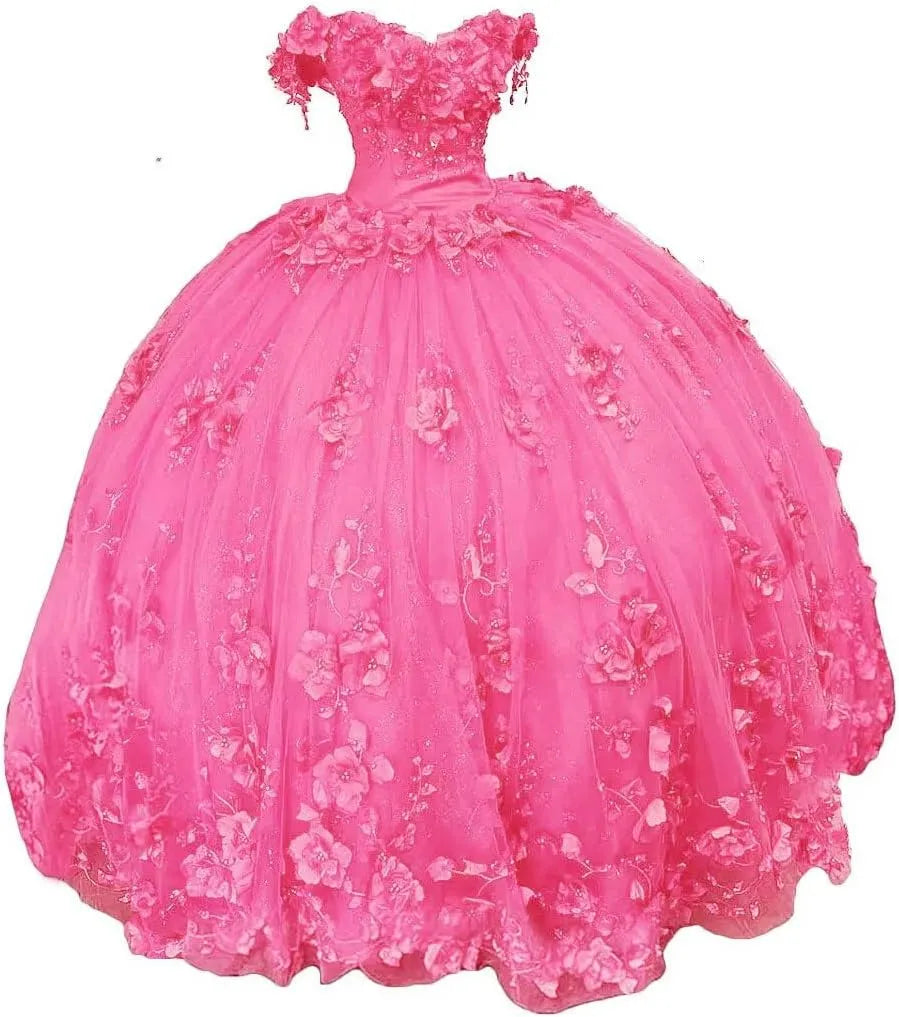 New Red Quinceanera 15 Dresses Beaded Off the Shoulder with 3D Flowers