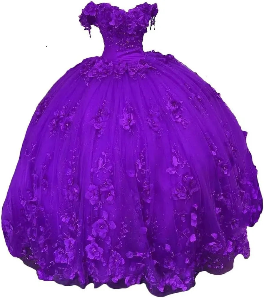 New Red Quinceanera 15 Dresses Beaded Off the Shoulder with 3D Flowers
