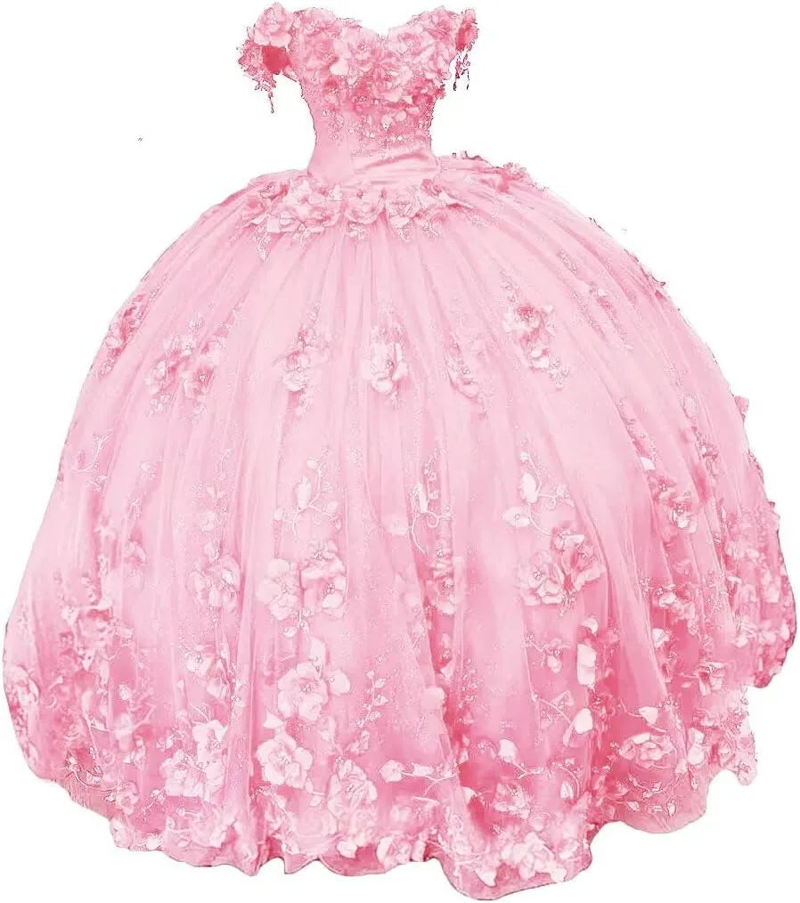 New Red Quinceanera 15 Dresses Beaded Off the Shoulder with 3D Flowers