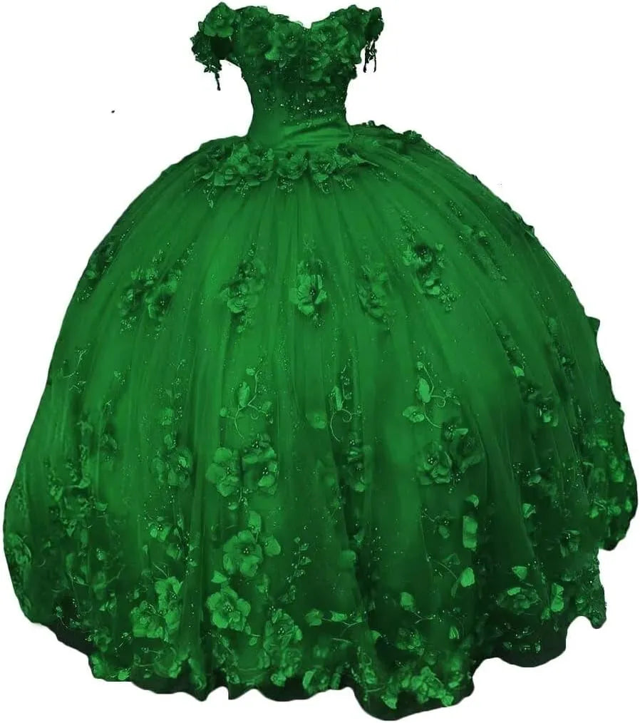 New Red Quinceanera 15 Dresses Beaded Off the Shoulder with 3D Flowers