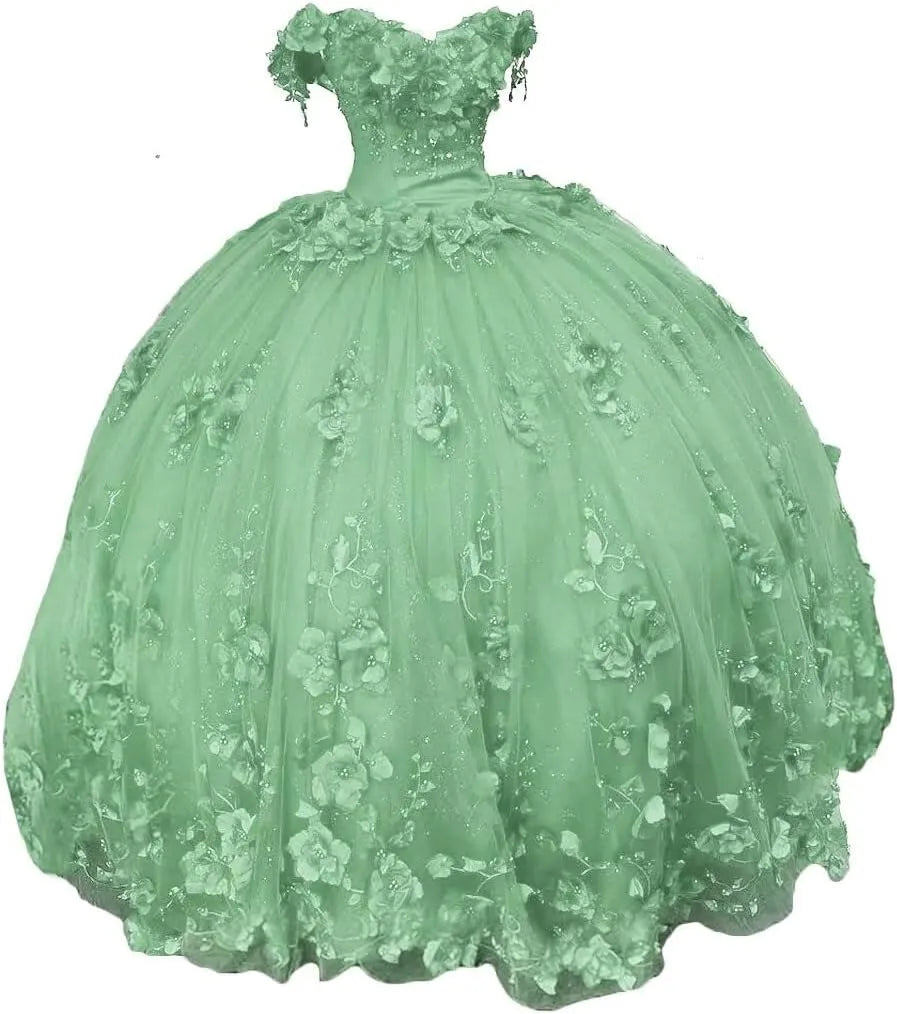 New Red Quinceanera 15 Dresses Beaded Off the Shoulder with 3D Flowers