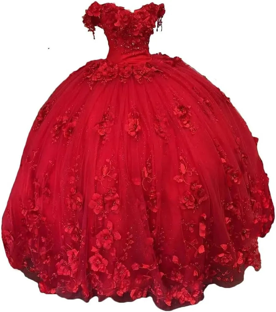 Off the Shoulder 3D Flowers Plus Size Sage Green Quinceanera Dresses