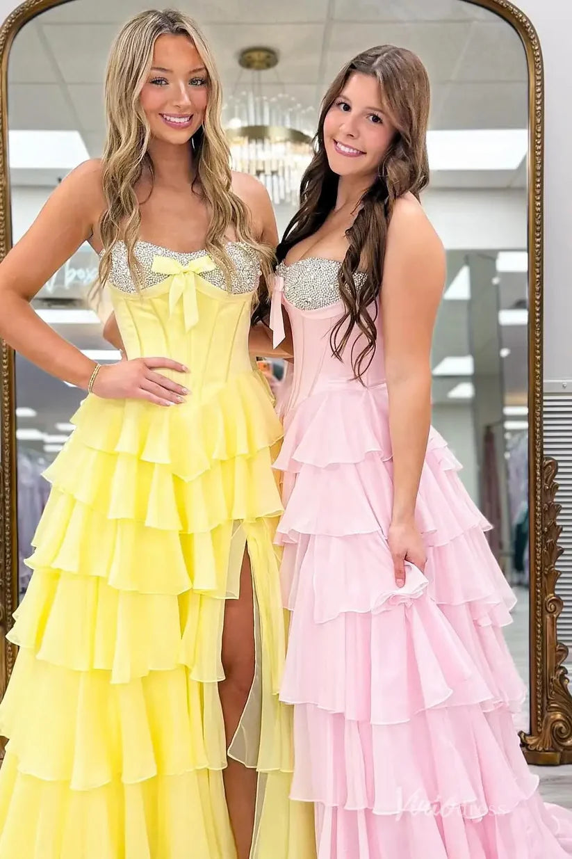 New Ruffles Corset Prom Dresses Sweetheart Chiffon Rhinestone