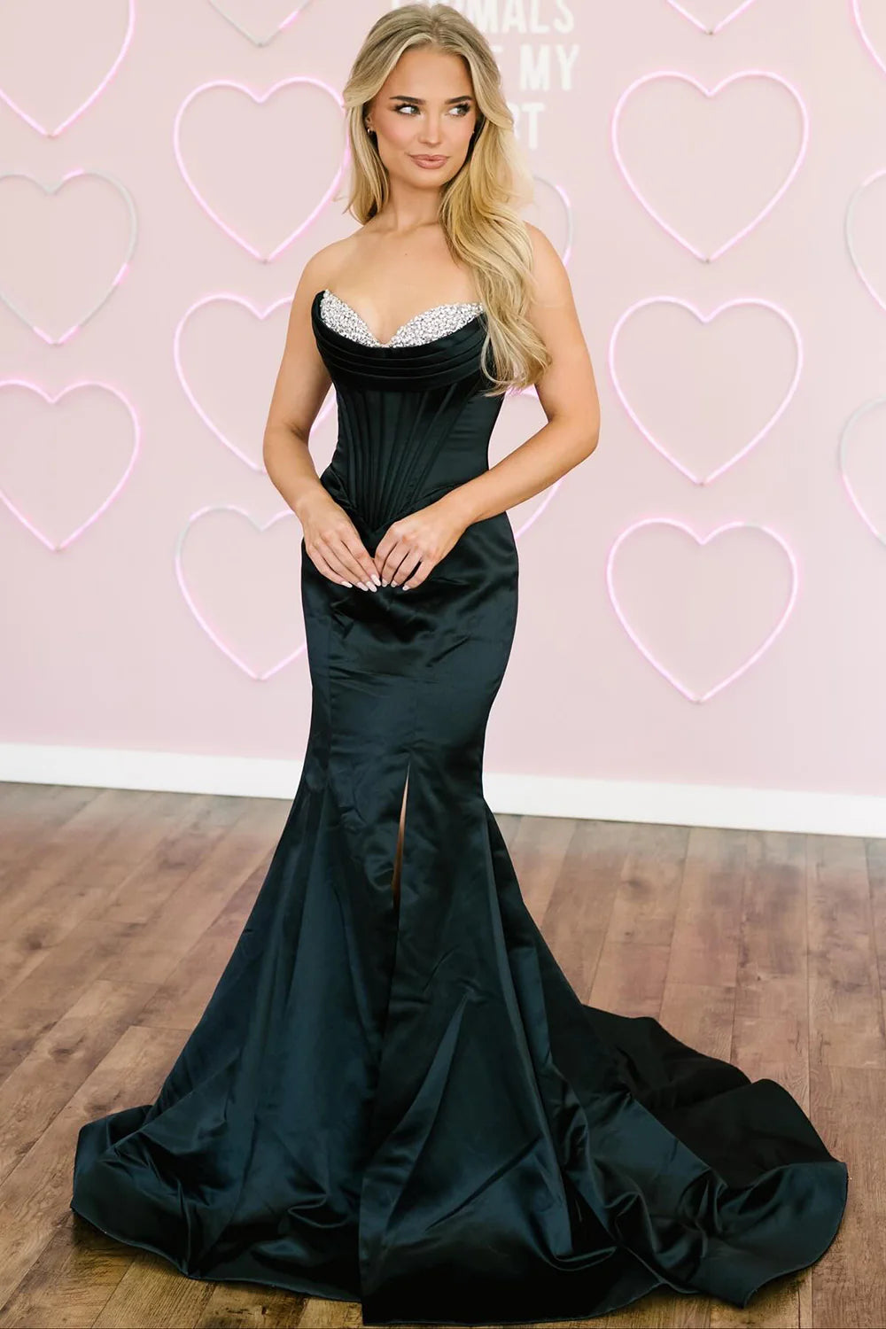 New Sweetheart Royal Blue Beaded Prom Dresses Long Satin Mermaid