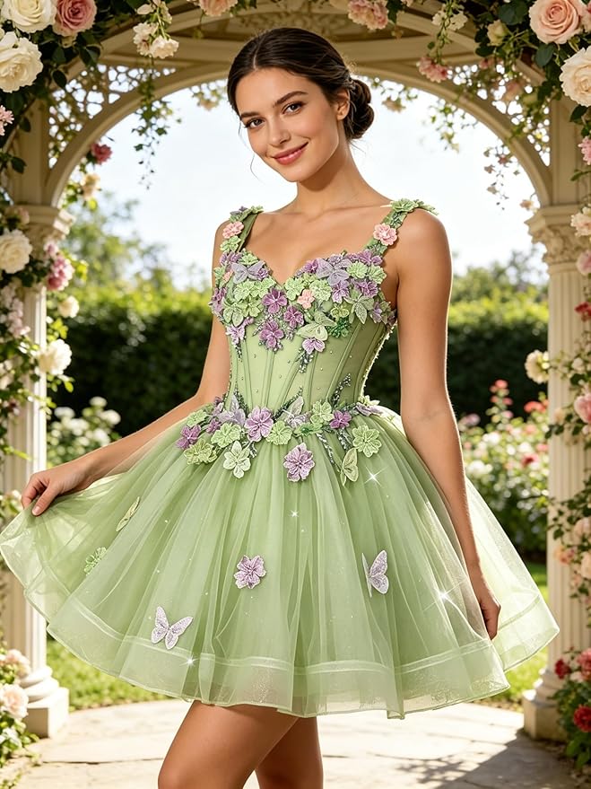 New Tulle 3D Flower Homecoming Dress for Teen Short Cocktail Dress
