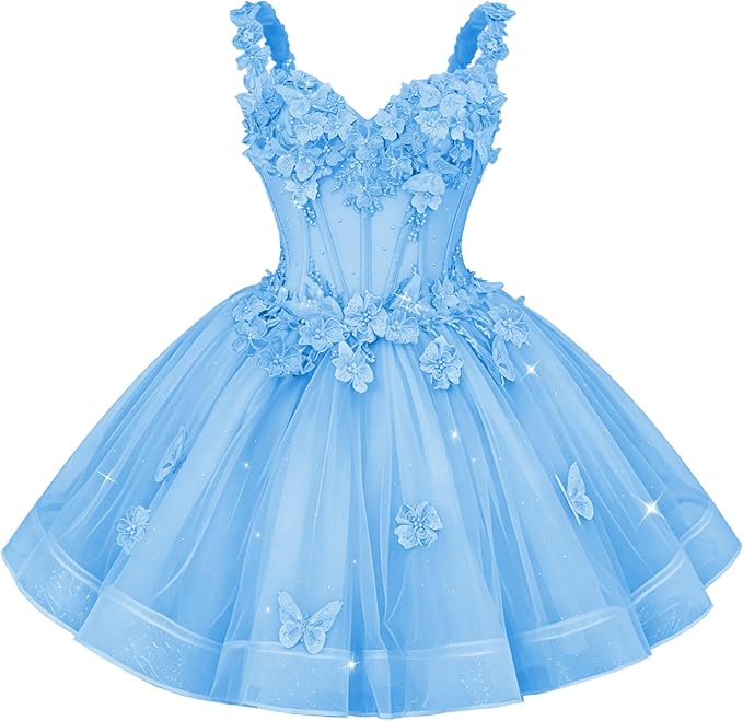 New Tulle 3D Flower Homecoming Dress for Teen Short Cocktail Dress