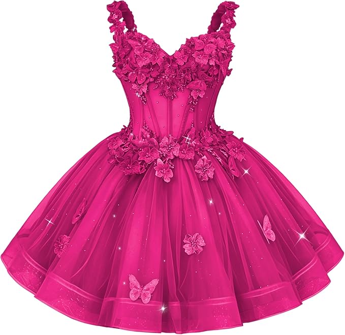 New Tulle 3D Flower Homecoming Dress for Teen Short Cocktail Dress