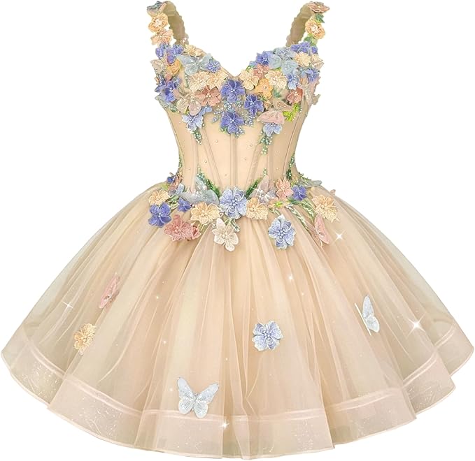 New Tulle 3D Flower Homecoming Dress for Teen Short Cocktail Dress