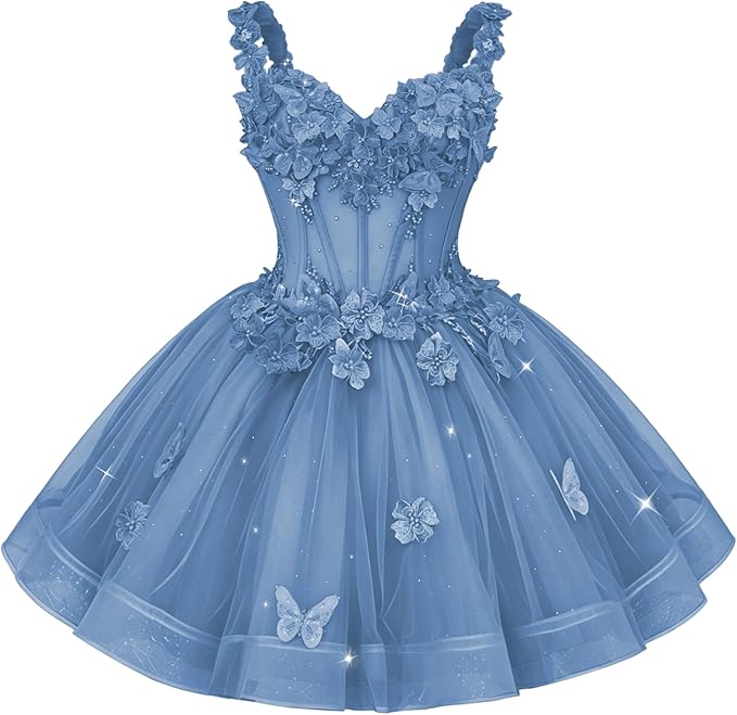 New Tulle 3D Flower Homecoming Dress for Teen Short Cocktail Dress