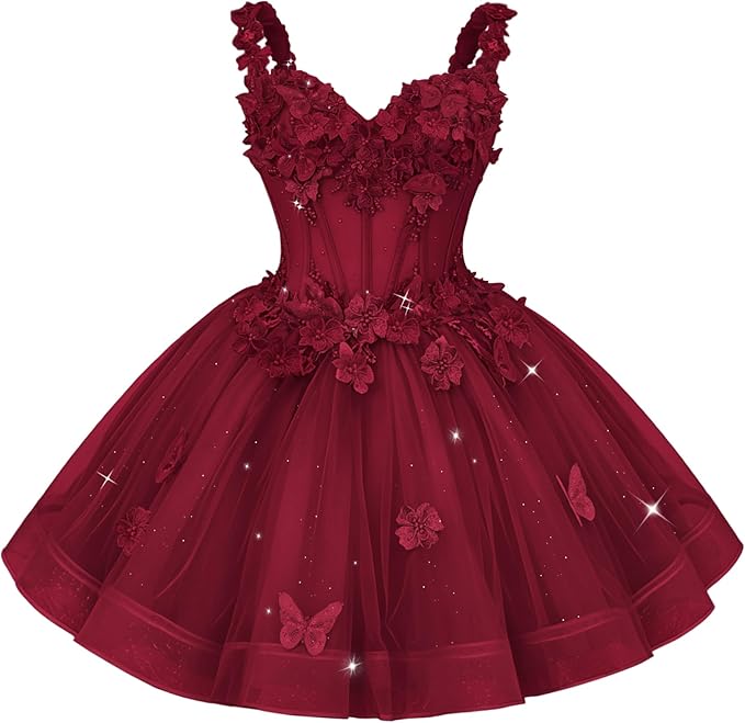 New Tulle 3D Flower Homecoming Dress for Teen Short Cocktail Dress