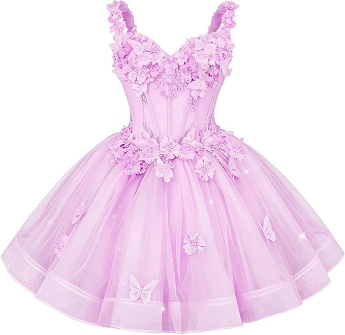 New Tulle 3D Flower Homecoming Dress for Teen Short Cocktail Dress