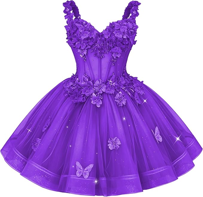 New Tulle 3D Flower Homecoming Dress for Teen Short Cocktail Dress