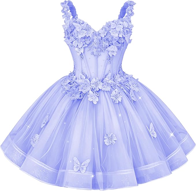 New Tulle 3D Flower Homecoming Dress for Teen Short Cocktail Dress