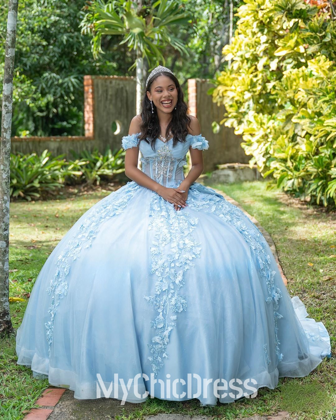Off Shoulder Blue Quinceanera Dresses Tulle Appliques for Sweet 16