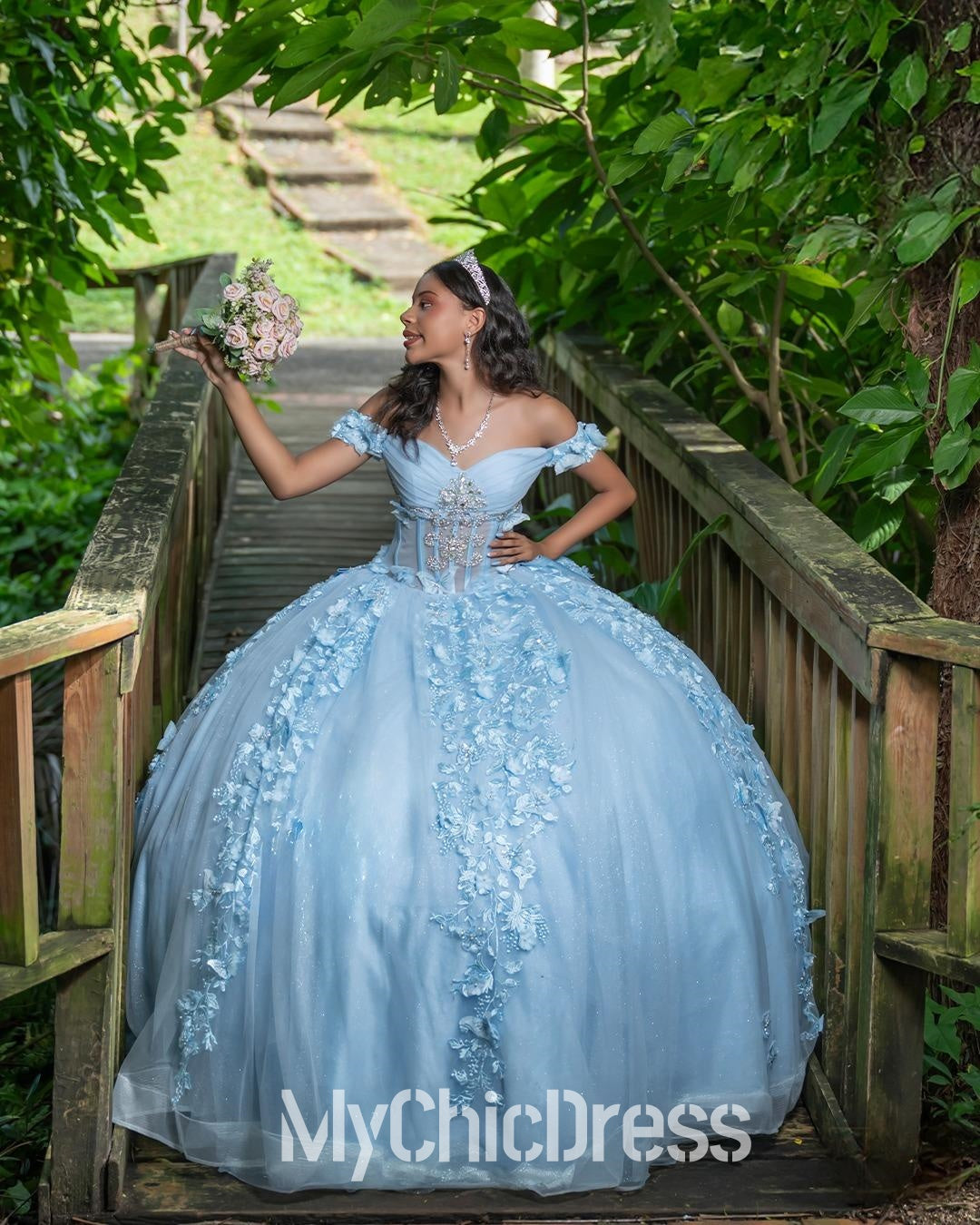 Off Shoulder Blue Quinceanera Dresses Tulle Appliques for Sweet 16
