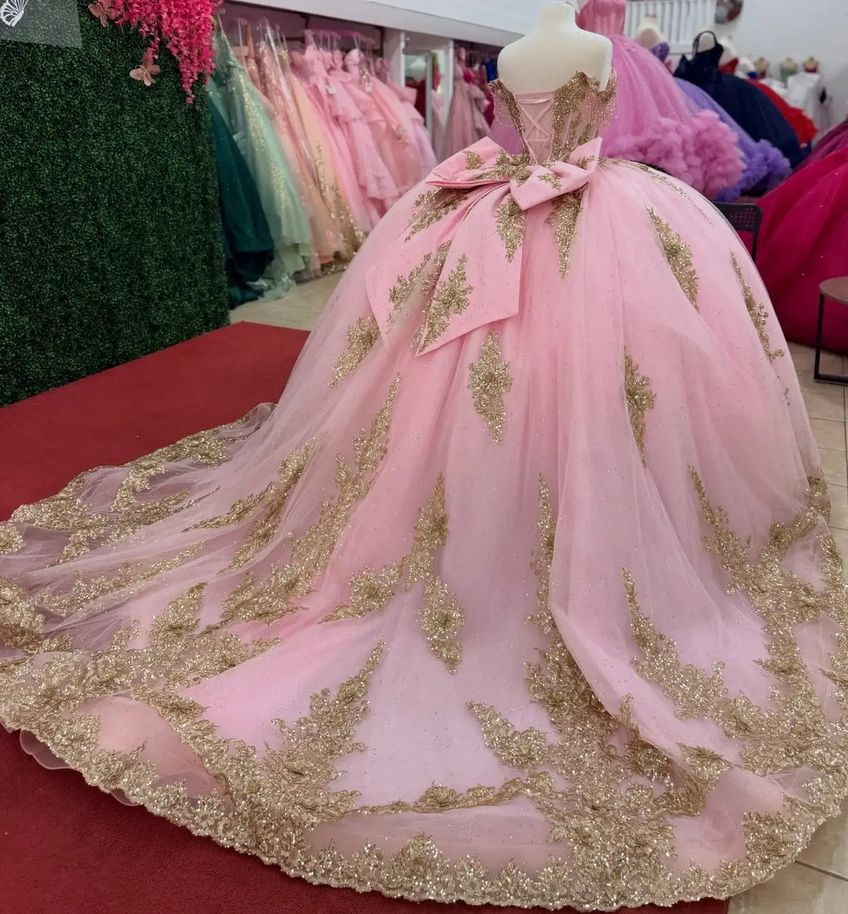 Off Shoulder Corset Blush Pink Quinceanera Dresses Gold Lace Appliqued
