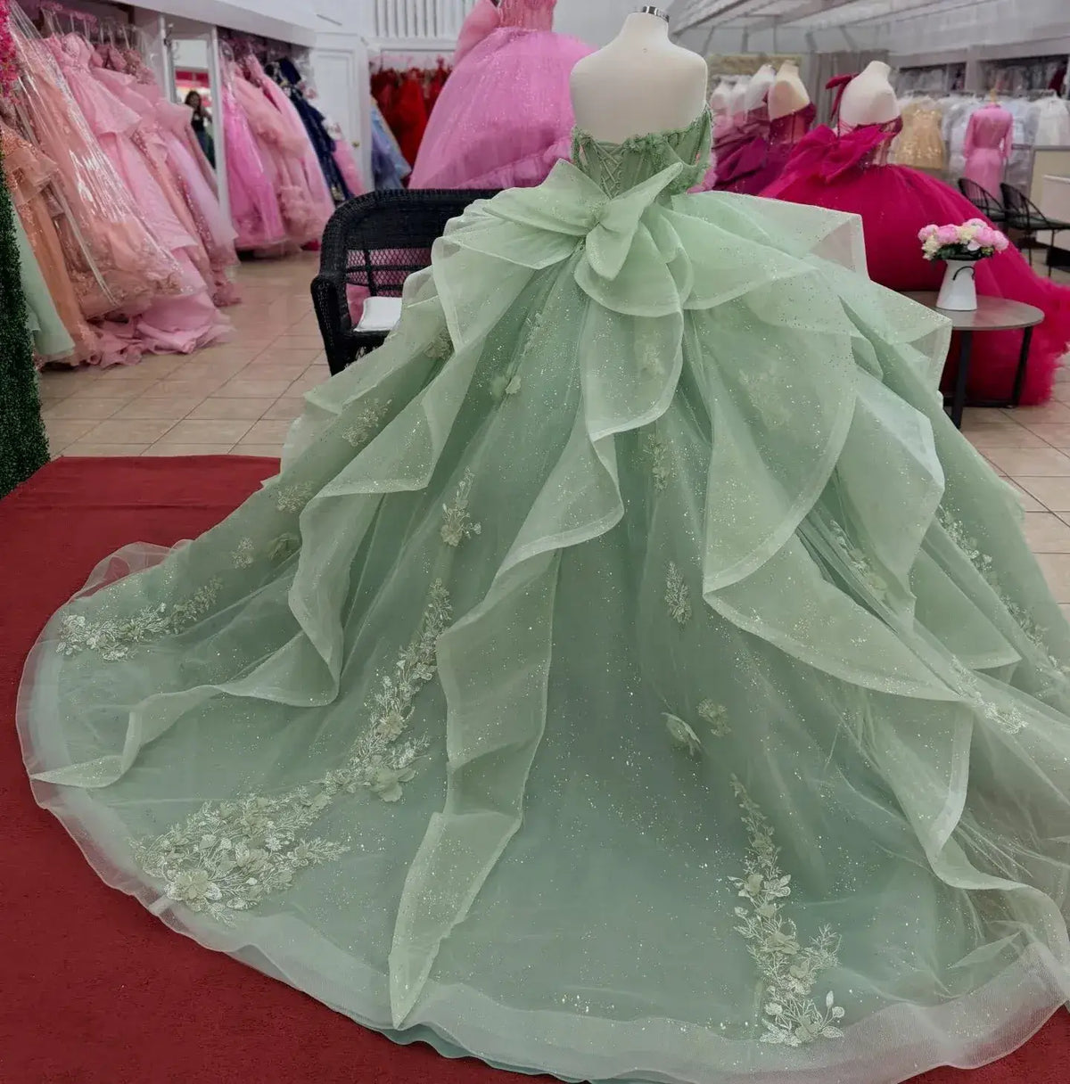 Off Shoulder Corset Green Ruffled Quinceanera Dresses Near Me