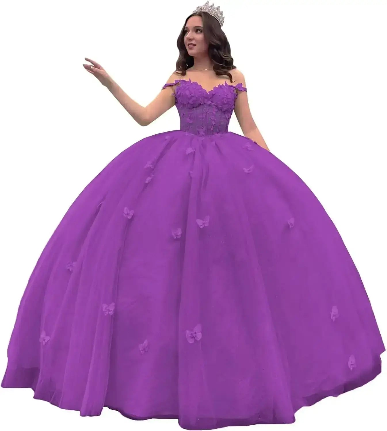 Off Shoulder Purple Corset Quinceanera Dresses Butterfly with Bow